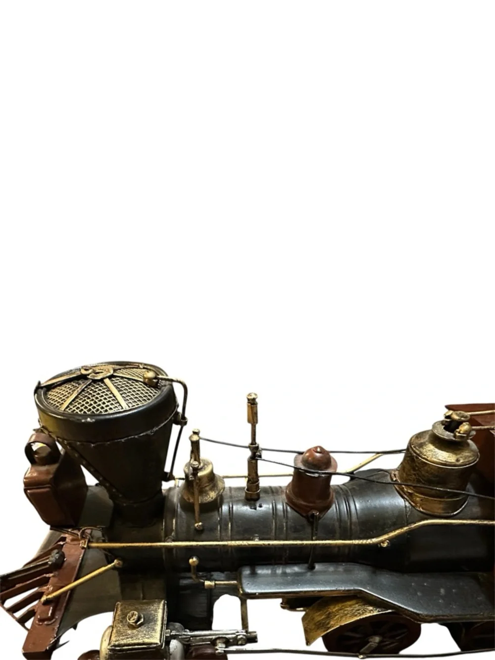 Vintage Metal Train Locomotive 16” Long Moving Wheels Steam Engine Decor